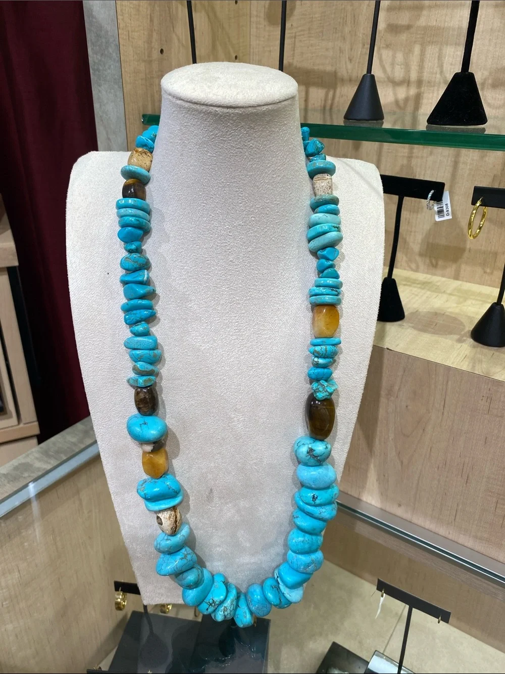 Turquoise Chip and Brown Accent Beaded Necklace